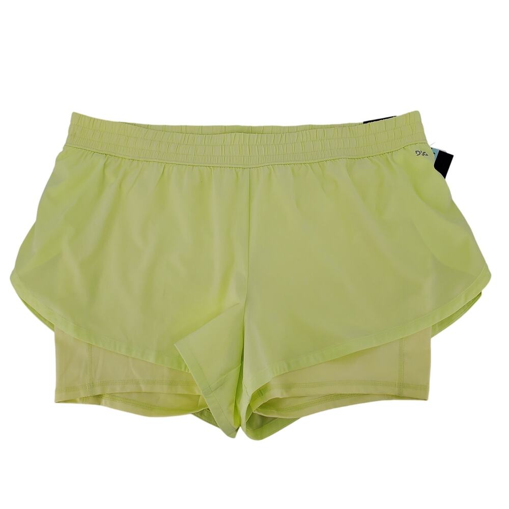 DSG Mid Rise 2-in-1 Running Shorts Womens 2XL Lo Vis Yellow Moisture Wicking New